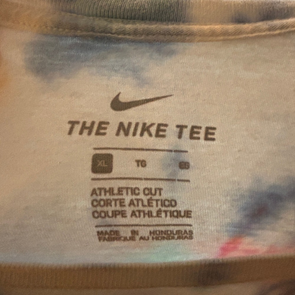 Nike Shirt Mens L Tie Dye AGAIN Graphic Tee Multicolor Spiral Athletic Cut - Picture 5 of 6